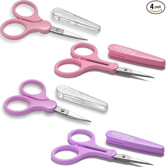 PAFASON Sharp Point Craft Scissor Set 4 PC Straight Curved for Scrapbooking Quilting DIY Sewing Knitting Embroidery Cross Stitch Crochet Thread Yarn Paper Detail Cutting Stainless Steel Safety Case
