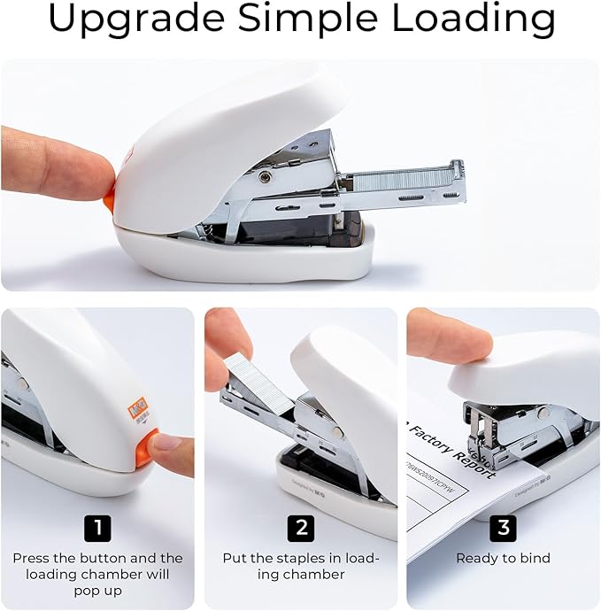 M&G Mini Stapler with Staples, Small White Effortless Stapler Set, 20 Sheet Capacity, One Finger, 1000 Standard Staples, Office staplers for Desk, Easy to Load