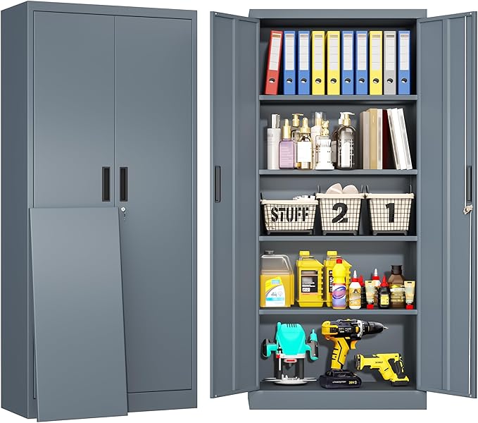 BESFUR Metal Storage Cabinet, 71" H Steel Locking Storage Cabinet with 2 Doors and 4 Shelves for Garage, Office, Classroom
