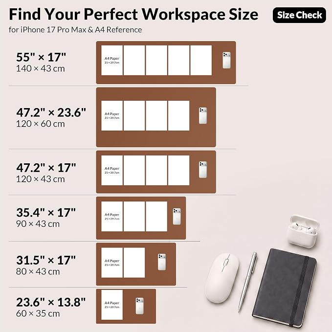AFIING Leather Desk Mat, Brown, 23.6" x 13.8", Desk Pad Protector | Dual-Sided & PU Leather, Waterproof, Non-Slip for Mouse Pad, Writing, Home Office& Laptop