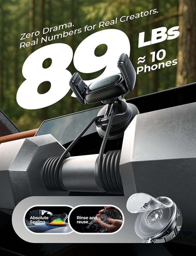 LISEN Suction Phone Mount for Car, [Ultra Suction & 95% Cases Friendly] Car Phone Holder Mount Vacuum Dashboard Phone Holder, Car Cell Phone Holder for iPhone 17 16 15 14 Pro Max Air Galaxy S26 S25