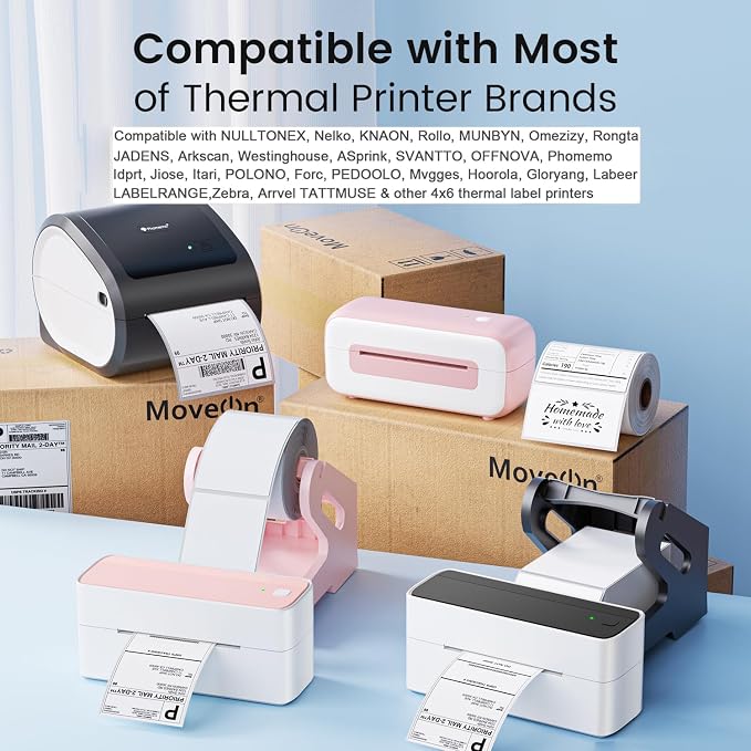Phomemo 4x3 Thermal Labels for Shipping Label Printer 500PCS Water/Oilproof | Commercial Logo Stickers for Business Customized Compatible with JADENS/Nelko/KNAON/Rollo/MUNBYN and Other 4x6 Label Printers