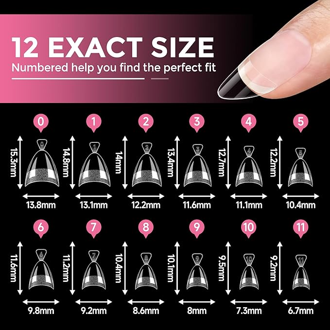 Almond Nail Tips: 504PCS Half Cover Short Almond Gel Nails Tips, Clear Soft Extra Short Fake Nails Acrylic Press On Nail Extensions XXS for Manicure Art DIY Salon 12 Sizes