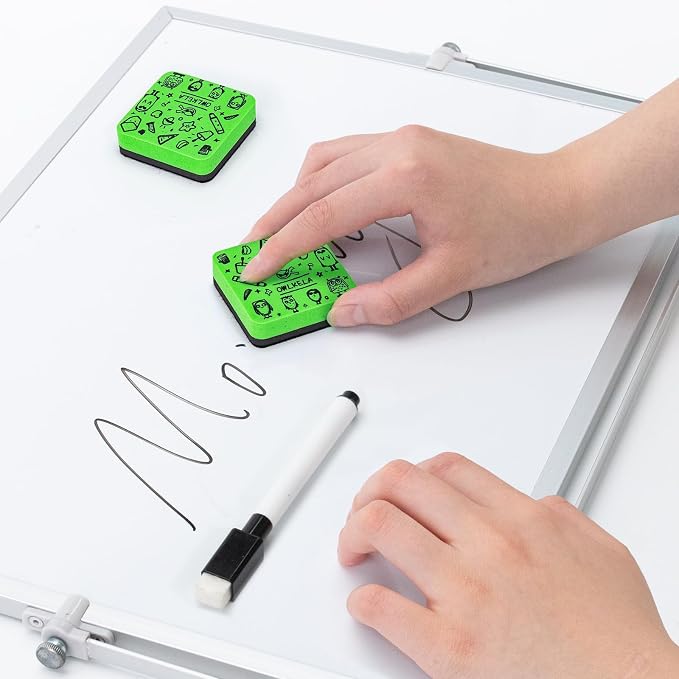 OWLKELA 30 Pcs Dry Erase Erasers, Green | Magnetic Whiteboard Eraser, Mini Cleaning Pads, Ideal for Classroom, Office and Home