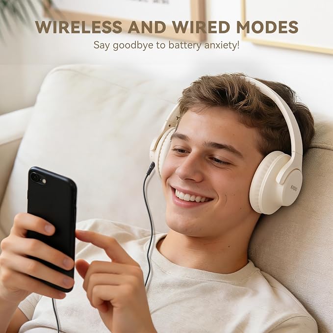KVIDIO Bluetooth Headphones Wireless Over Ear Headsets 65H Playtime | Deep Bass, HiFi Stereo, Bluetooth 6.0, Microphone, Comfortable Fit, Foldable, Lightweight, Low Latency for Travel Home Office