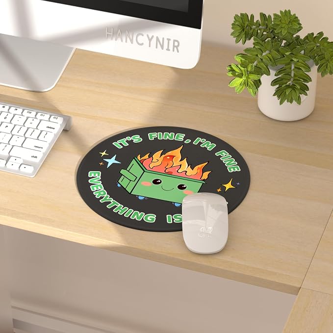 Hancynir 2Pcs Funny Mouse Pad, Dumpster on Fire Round Mousepad for Desk | Mouse Mat for Computer, Non-Slip Rubber Base, Office Desk Decor, Gifts for Work Coworker Teacher, 8.6 Inch, Stitched Edges