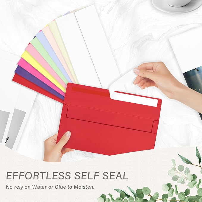 100 Pack #10 Colored Envelopes Letter Size Self Seal Business Envelopes | Colorful Security Mailing Envelopes, 4 1/8 x 9 1/2 Inches