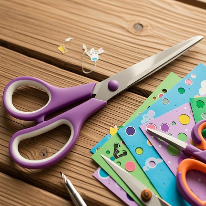 Purple Scissors for Office School Home Craft Sewing Fabric 8 Inch (2 Pack) | All Purpose, Stainless Steel, Purple