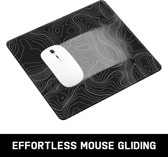 Mouse Pad, Minimalism Marble Style Computer Pad, Anti-Slip Rubber Mouse Mat with Stitched Edges for Gaming, Office, Laptop, PC, Women, 9" x 8" Thick 3 mm, Black Swirl