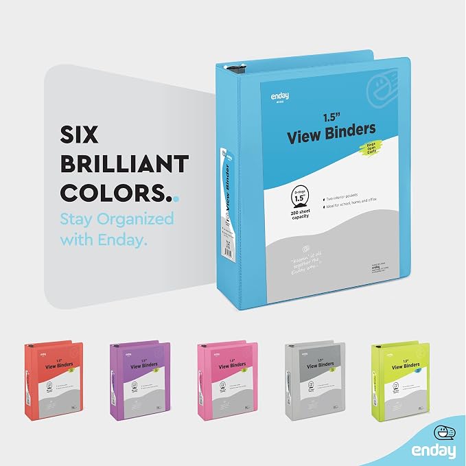 Enday 3 Ring Binder 1.5 Inch, Blue Heavy Duty Three Ring Binder, 325 Sheets Capacity - 1.5 Inch Binder for Home School and Office