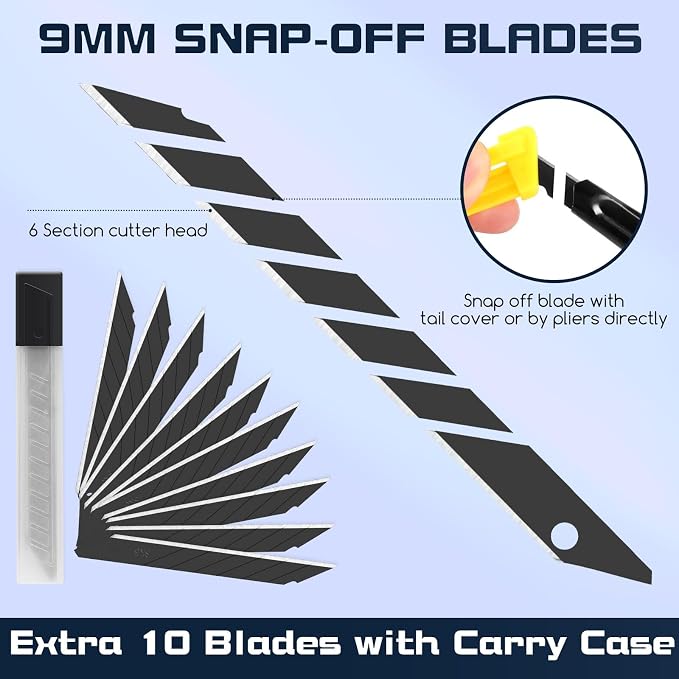 Quick Change Utility Knife, 4Pcs Lightweight Box Cutter with 10 Extra Blades, Tool-Free Refill Art Knife, Retractable Compact Razor Knife for Office & Home Use