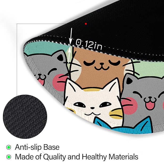 Immaturus Cat Mouse Pad, Cute Small Mousepad for Desk Gaming Work Office | 8.6" x 8.6", Travel, Home Decor Desk Accessories, Round, Non-Slip Base, for Wireless Mouse Laptop Computer, Girls Cat Lover