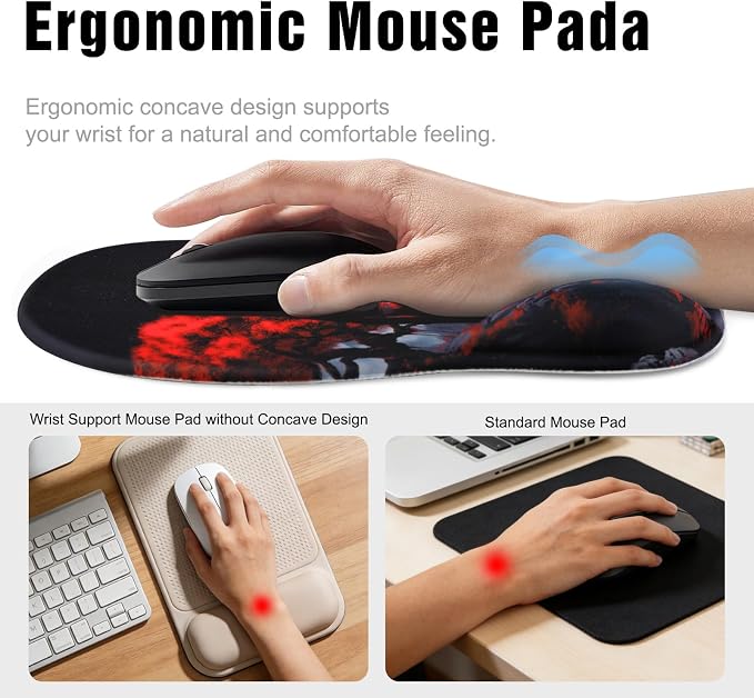 Ergonomic Mouse Pad with Wrist Rest - Gel Wrist Support Mousepad with Non-Slip PU Base for Computer, Laptop, Office & Home