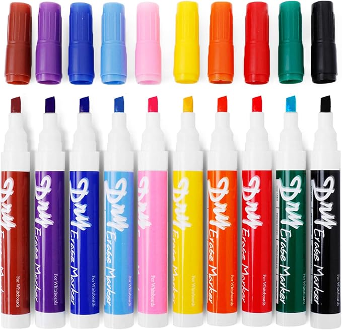Volcanics Dry Erase Markers, Chisel Tip, 10 Colors, 10 Pack, Low Odor | Whiteboard Markers, Dry Erase Pens, Easy Erase for Whiteboards, Glass, Calendars, Office, School, Home