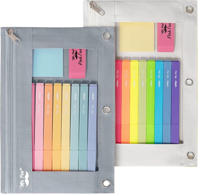 Mr. Pen- Pencil Pouch for 3 Ring Binder, 2 Pack, 10"x6.75", Smooth Zipper | Clear Window, Large Capacity Pencil Case with 3 Reinforced Grommets for School, Office, Supplies Storage | Clear Window, Large Capacity Pencil Case with 3 Reinforced Grommets f...