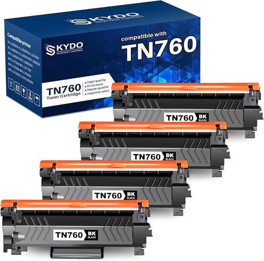 Skydo TN760 Toner Compatible for Brother TN 760 Toner 4 Pack | TN-760 TN-730 Cartridge Work with MFC-L2710DW MFC-L2750DW HL-L2350DW HL-L2370DW DCP-L2550DW HL-L2395DW Printer 760 (4 Black)