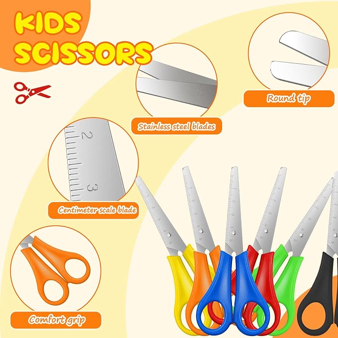 120 Pcs Kids Scissors, 5'' Blunt Tip Safety Scissors, Stainless Steel, Practical Style, School & Crafting