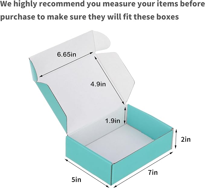 100 Pack 7x5x2 inches Shipping Boxes Teal, Corrugated Small Cardboard Boxes Mailers for Mailing Packing