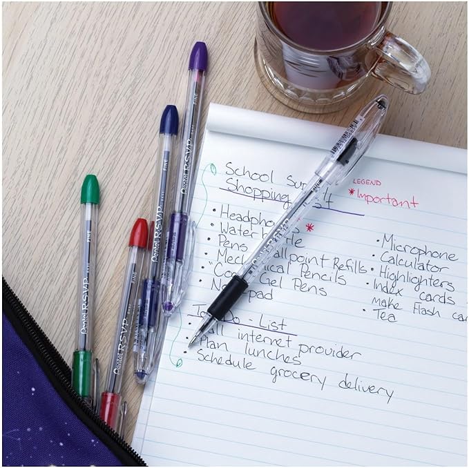 Pentel RSVP Ballpoint Pen, Fine Line, (0.7mm), Black Ink (BK90-A) (Pack of 1, 12 Count Total)