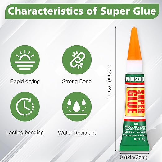 24 X 3g Super Glue Clear, Strong Adhesive,Super Glue Fast Drying Cyanoacrylate Glue for Wood,Rubber,Leather, Plastic, Metal, Rhinestone Jewelry, DIY Crafts and More
