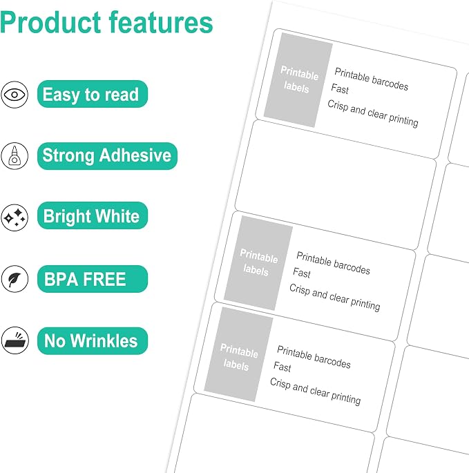 L LIKED 2"x4" Printable White Label Stickers 1000 Labels 100 Sheets | Matte, strong Adhesive, laser/inkjet compatible, 10 per sheet, for shipping, address, product & barcode