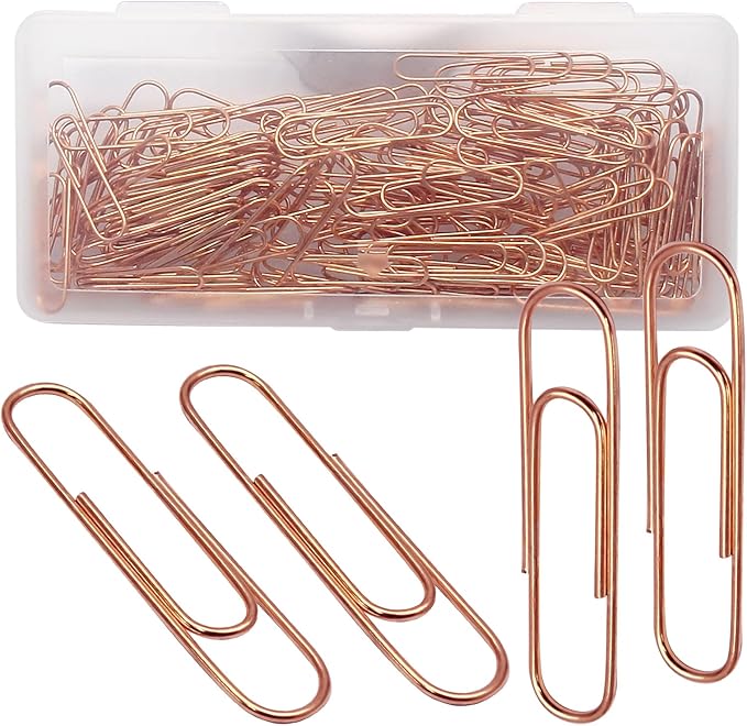 Luomorgo 120 Pcs Rose Gold Paper Clips - 1.3 Inch (33mm) Vinyl Coated Metal Paperclips for Office, School, Home, Bookmark & Document Organizer