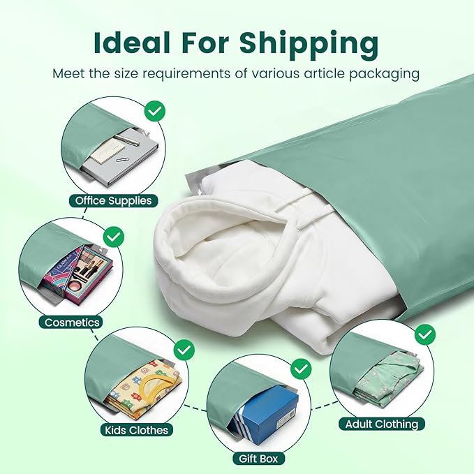 Metronic Poly Mailers 14.5x19 400 Pack, Heavy Duty Shipping Bags Bulk Self Seal Waterproof Tear Resistant Large Mailing Envelopes, Packaging bags for Small Business, Clothing, Grayed Jade Green