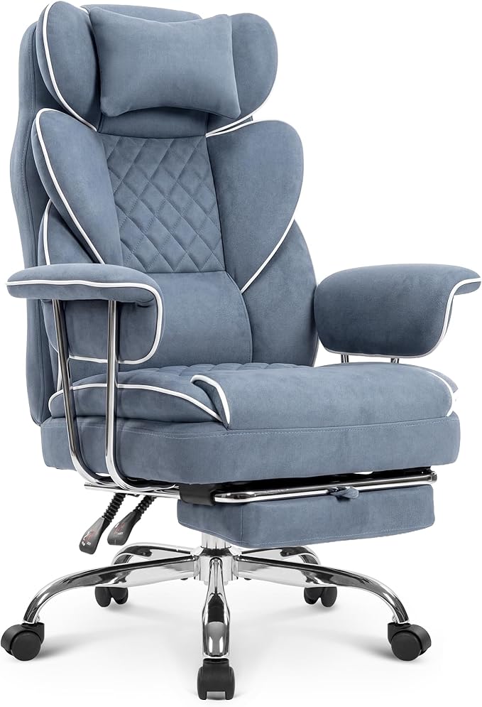 NEO CHAIR Big & Tall Leather Office Chair, High Back, Lumbar Support, Blue | Gaming Chair for Adults and Computer Use, Reclining Office Chair with Foot Rest, Massage, Comfy Design and Heavy Duty Support