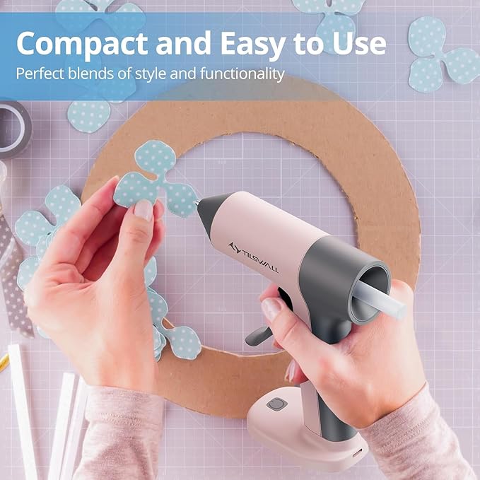 Tilswall Cordless Hot Glue Gun, 30s Fast Preheating with 2Ah Built-in Battery, Hot Melt Glue Gun with 20pcs Premius Glue Sticks, Smart Power-Off, USB-C Inputs Suitable for DIY Craft, Home Repaire Pink
