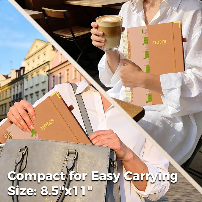XYark A4 Hardcover Spiral Notebook, 8.5"x11" College Ruled Notebooks with Removable Dividers Tabs & Ruler, 5 Subject Notebook 300 Pages, Large Lined Journal for Women Men School Work Office, Orange