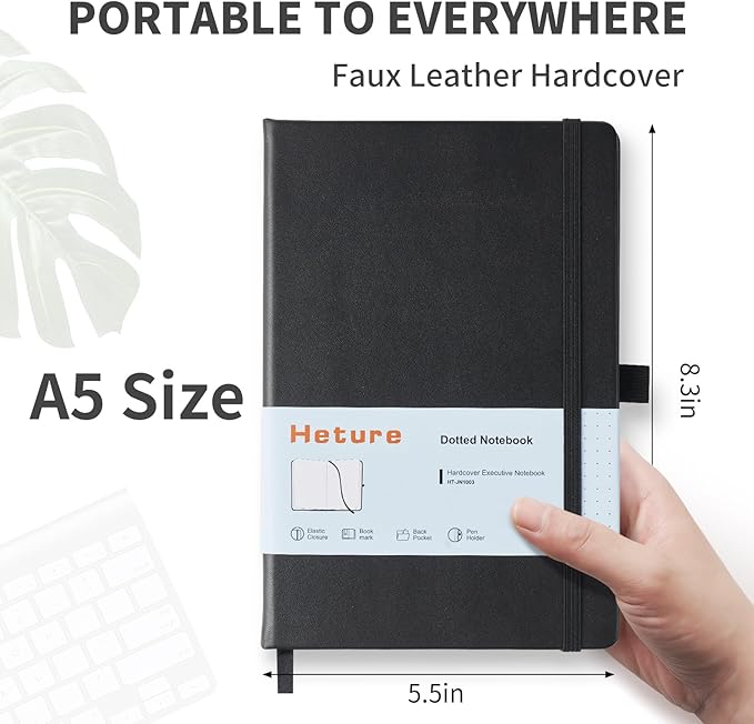 Hardcover Dotted Notebooks, A5 Dotted Journal Notebook for Writing 160 Pages, 8.2 x 5.5 inch, Classic Dotted Notebooks for College/Work/Travel(Dotted-3 Pack, Black)