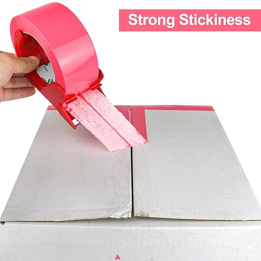 BOMEI PACK Rose Pink Packing Tape with Dispenser, 2.4 Mil 1.88 Inch x 110 Yards, 2 Refills Rolls Color Pink Box Tape for Moving, Shipping and Packaging