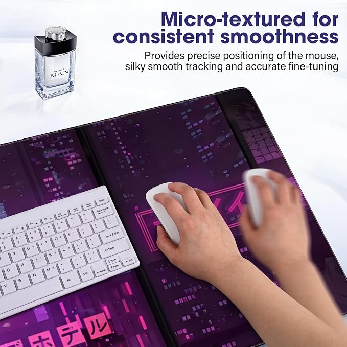 Professional Extended Gaming Mouse Pad - 31.5" x 15.7" Large Desk Mat with Stitched Edges, Waterproof Coating Non-Slip Rubber Base for Gamers Esports Pros Office Home, Cybercat