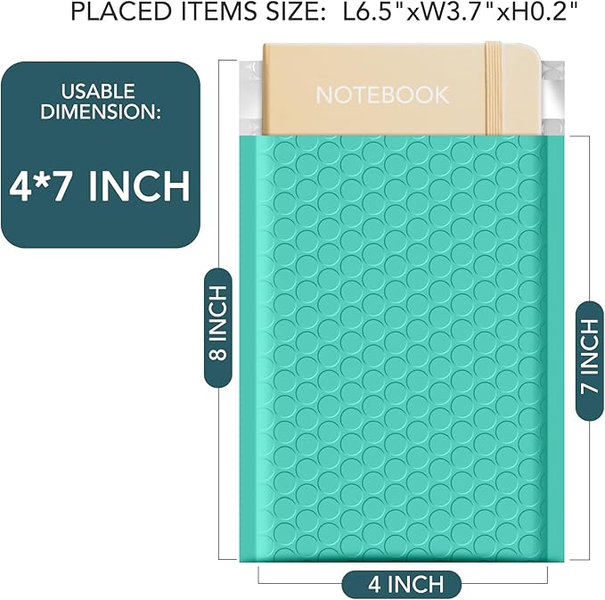 Metronic Teal Bubble Mailers 4x8 Inch 100 Pack Usable Size 4x7" Self-Seal Padded Envelopes Waterproof Cushioning Bubble Mailers for Mailing, Shipping, Packaging, Small Items Business Supplies Bulk#000