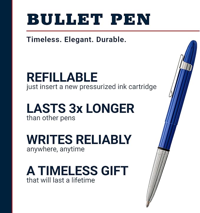 Fisher Space Pen Blue Moon Bullet Pen, Pressurized Ballpoint Pen, Compact Size, Writes Upside Down, Extreme Temperatures, Smooth Black Ink, Medium Point, Pocket Clip, Gift Box, Made in the USA