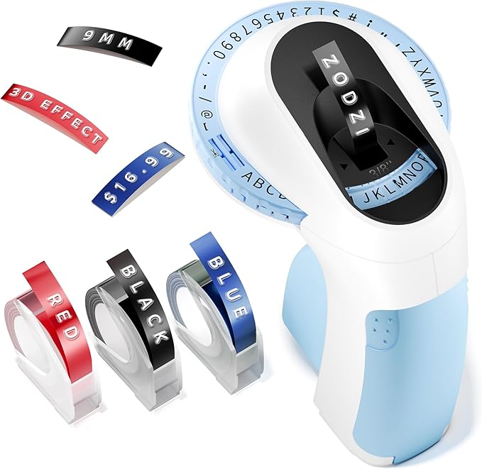 Zodzi Embossing Label Maker,Vintage Embossed Label Maker Machine with Tapes,Manual Retro Labeler,Old School Embosser with 3D Tapes for Home Office Kids DIY Craft Scrapbook Supplies Junk Journal Kits
