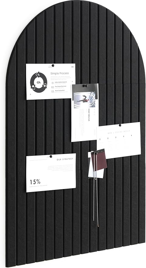 Large Felt Bulletin Board Arched 35" x 24" - Cork Board Alternative for Wall, 6 Felt Tiles with 32 Adhesive Tabs, Stylish Pin Board for Home Office, Bedroom & Classroom (Black)