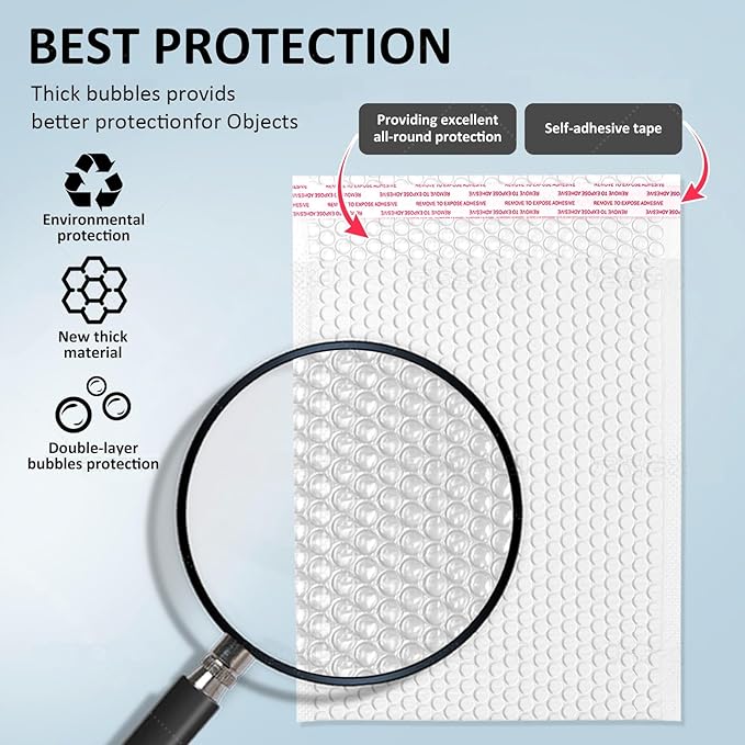 Bubble Mailers 4x10" 100 Pack and 24PCS Fragile Stickers White Thick Waterproof Padded Poly Envelopes Small Bubble Wrap Mailers Self Seal Shipping Bag for Mailing Jewelry Makeup Small Business#0