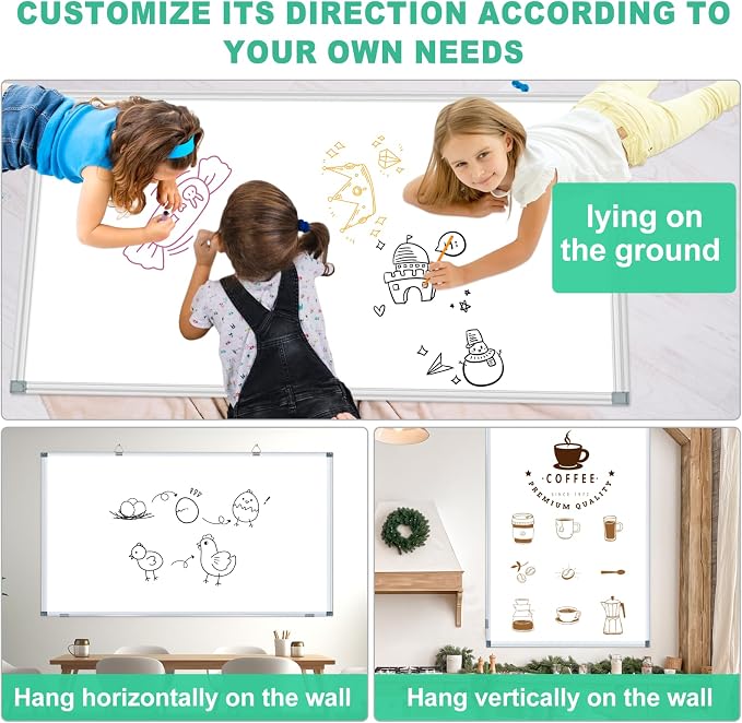 Dry Erase White Board for Wall 6' x 3' Large Magnetic Whiteboard 72"x36" Aluminum Presentation Whiteboard with Long Pen Tray, 6 Markers, 2 Erasers &12 Magnets