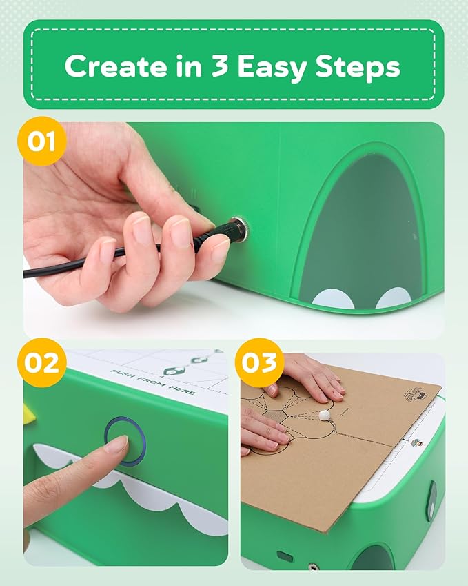 Dinosaur Kids Cardboard Cutter for Ages 3+, Safe Bladeless Power Tool for Cardboard Crafts, DIY STEM & STEAM Educational Construction Kit, Creative Upcycling Gift Toy for Boys & Girls