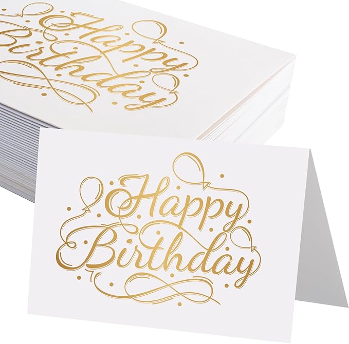 50 Pack 5x7 Birthday Cards, White Blank Happy Birthday Cards Bulk, Thick Folded Heavy Card Stock Paper for Greeting Cards, Thank You Notes, Envelopes, DIY Craft Card (No Envelope)