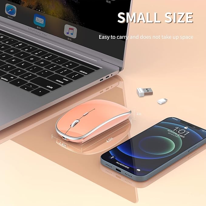 Wireless Mouse Chargeable Portable Silent USB-A and USB-C Dual Mode Wireless Mouse 3 Adjustable DPI for Laptop, Mac, Android, PC (Q23S Orange)