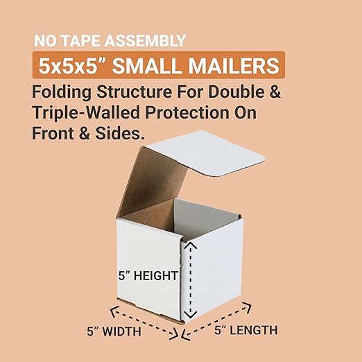 BOX USA Shipping Boxes Small 5"L x 5"W x 5"H 50-Pack - Corrugated Cardboard Box for Moving, Mailing, Packing, Packaging and Storage