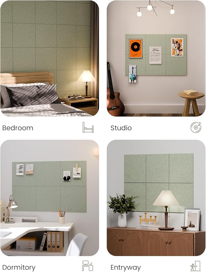 Large Felt Bulletin Board 36"x24" Cork Board Alternative - 6 Pack with 40 Safe Removable Adhesive Tabs, Cork Boards for Walls Cork Board for Home Office Classroom Pin Board-Sage Green