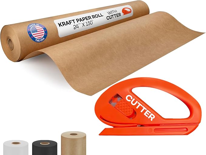 Brown Kraft Paper Roll 24" x 1800" (150 feet) with Cutter - USA-Made