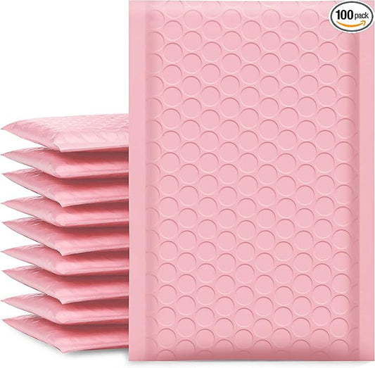 UCGOU Bubble Mailers 4x8 Inch Light Pink 100 Pack Poly Padded Envelopes Small Business Mailing Packages Opaque Self Seal Boutique Shipping Bags Bubble Mailer