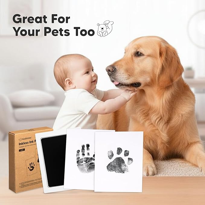 4-Pack Inkless Baby Hand and Footprint Kit - Mess Free Ink Pad for Newborn Keepsake, Dog Nose & Paw Print Kit, Clean Touch Ink Pad for Baby Hand & Footprints, Ideal New Mom Gifts (Jet Black, L)
