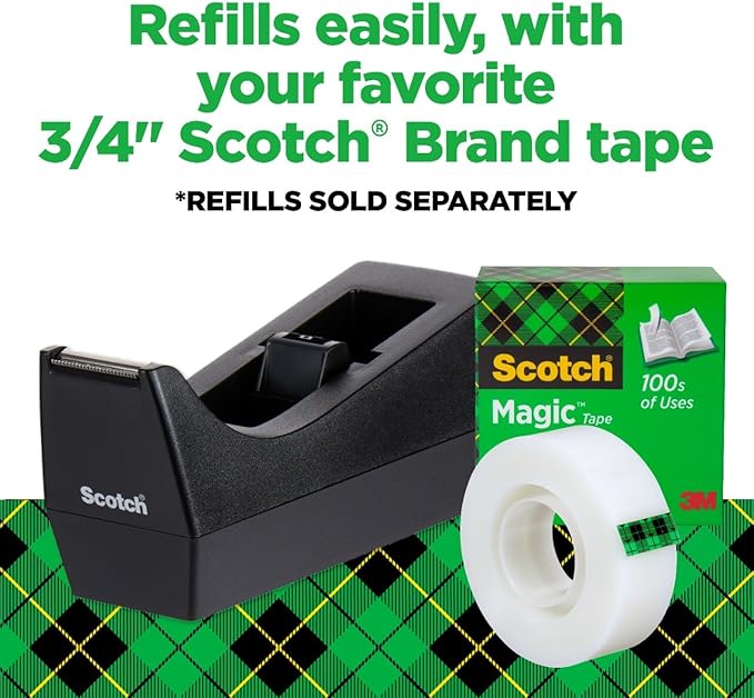 Scotch C-38 Desktop Tape Dispenser, Black, 1-Inch Core, Weighted Non-Skid Base