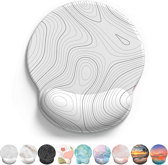 Mouse Pad with Wrist Rest, Comfortable Computer Mousepad with Gel Wrist Support Smooth Surface and Non-Slip PU Base for Pain Relief, Laptop, Office & Home (White Line)