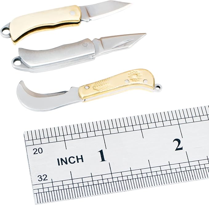 Novelty Tiny Package Box Cutter 2 Inch EDC Outdoor 3 Pcs Folding Knife Kit | Less than 1-Inch Blade Cutting Tools, Set of 3 Utility Knives, Office Letter Openers Small Daily Multitools Holiday Gifts